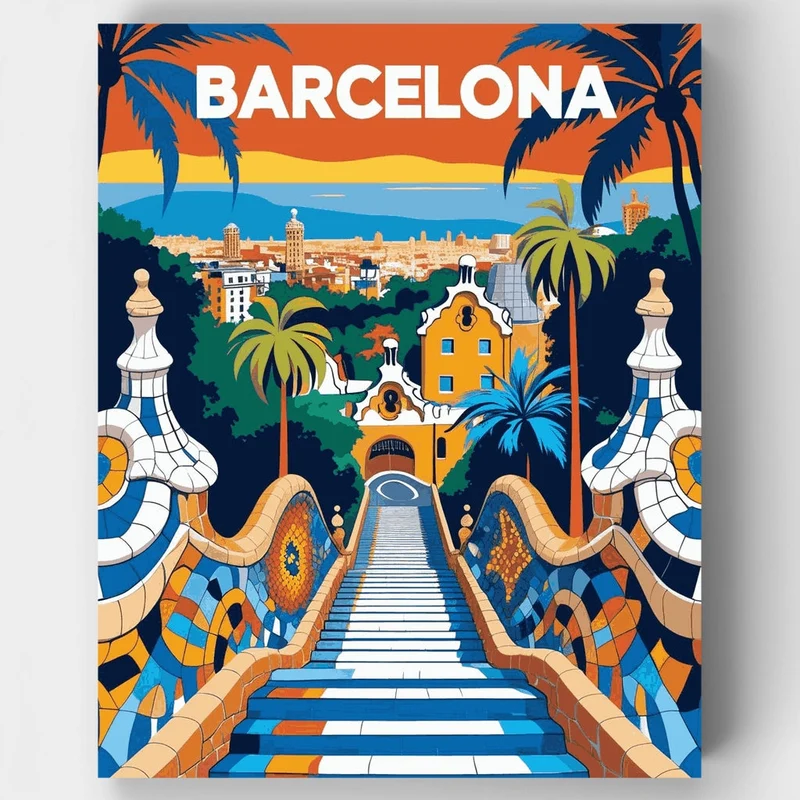 Barcelona Park Güell Stairway - Paint by Numbers Kit