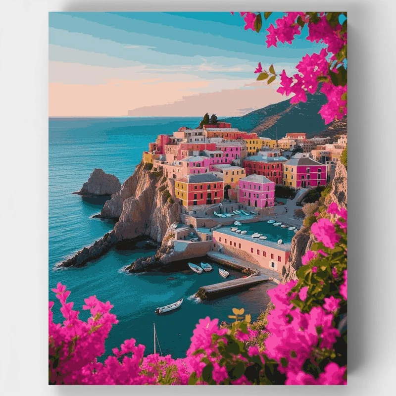 Cinque Terre Bougainvillea Coastal Village - Paint by Numbers Kit