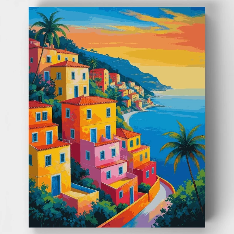 Amalfi Coast Sunset Village - Paint by Numbers Kit