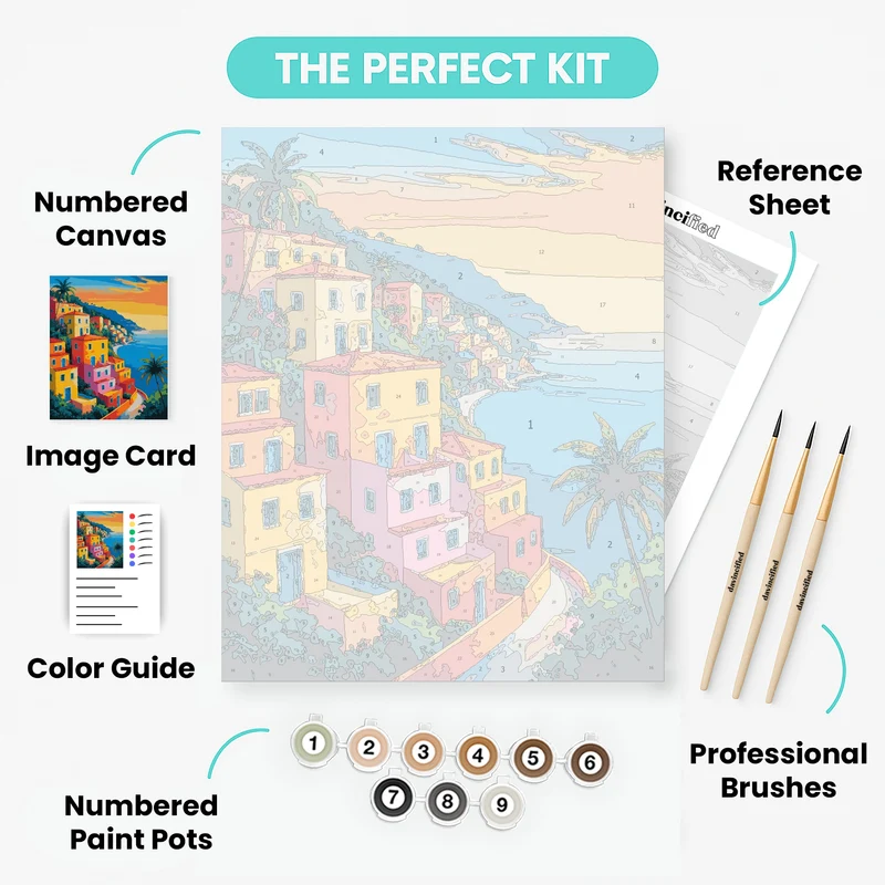 Amalfi Coast Sunset Village - Paint by Numbers Kit