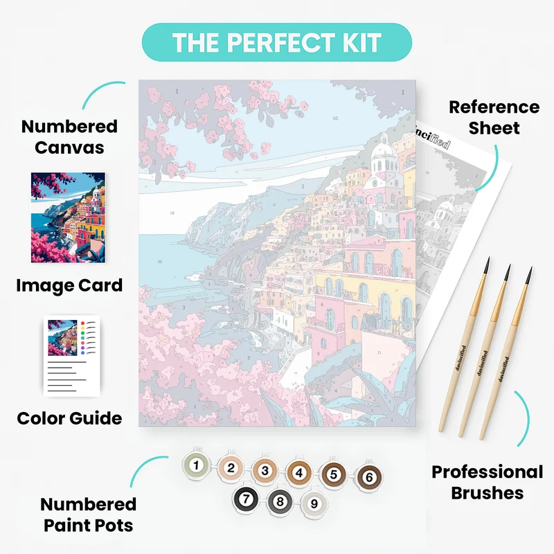 Amalfi Coast Bougainvillea Cliffside - Paint by Numbers Kit