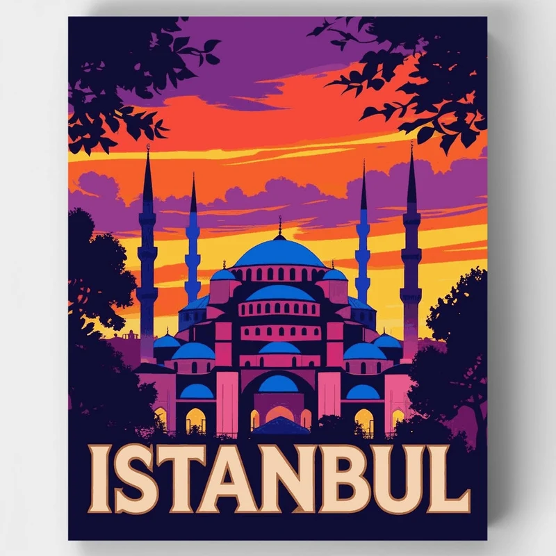 Istanbul Blue Mosque Travel Poster - Paint by Numbers Kit