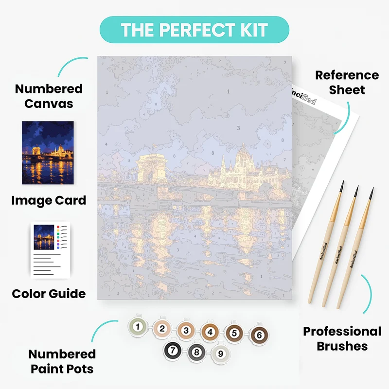 Budapest Chain Bridge at Night - Paint by Numbers Kit