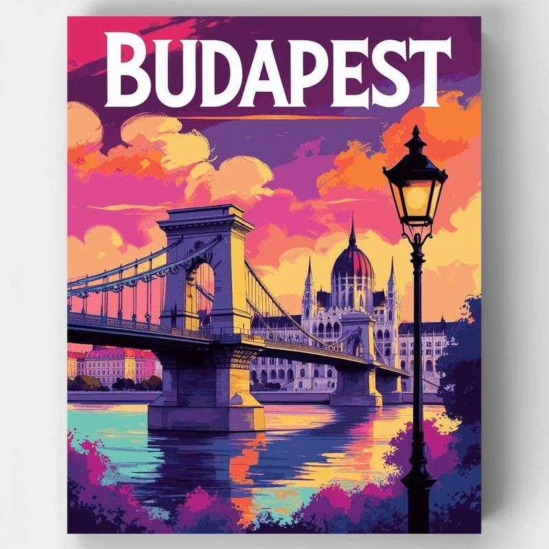 Budapest Chain Bridge and Parliament at Sunset - Paint by Numbers Kit