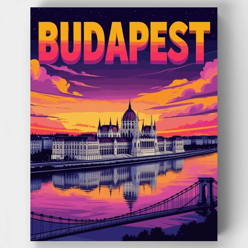 Budapest Sunset Parliament - Paint by Numbers Kit