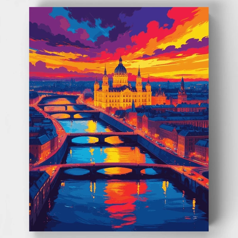 Budapest River Bridges at Twilight - Paint by Numbers Kit