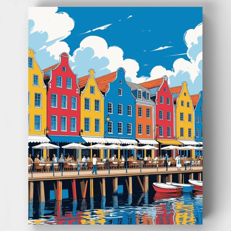 Copenhagen Nyhavn Waterfront Café - Paint by Numbers Kit