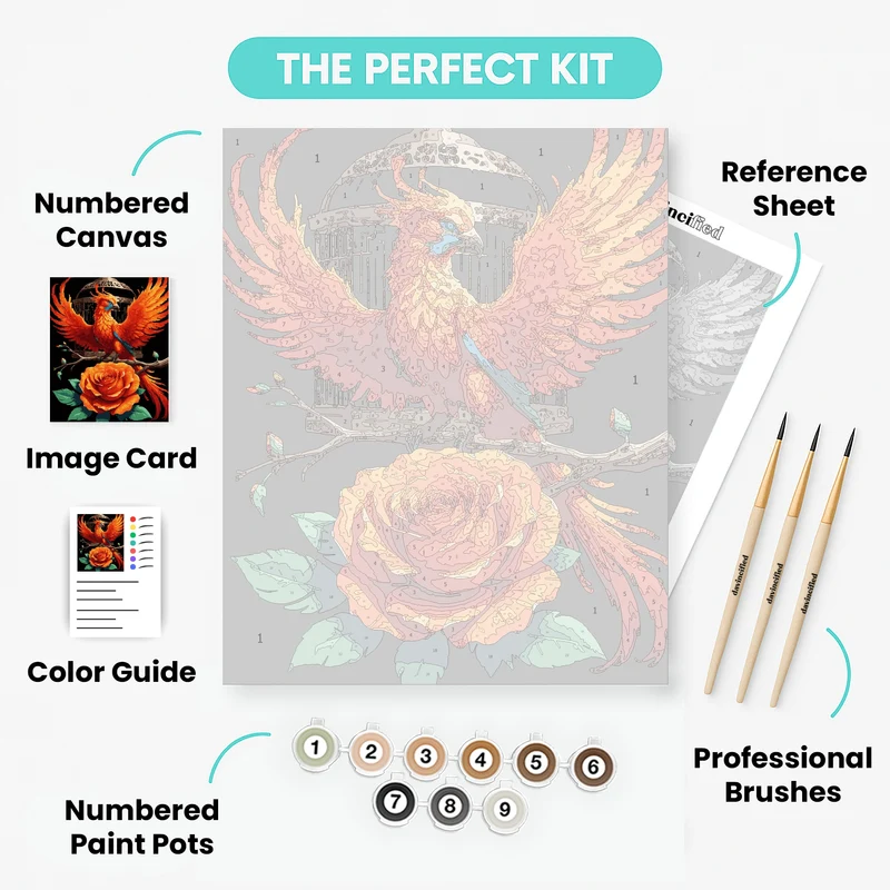 Phoenix Rising with Rose and Birdcage - Paint by Numbers Kit