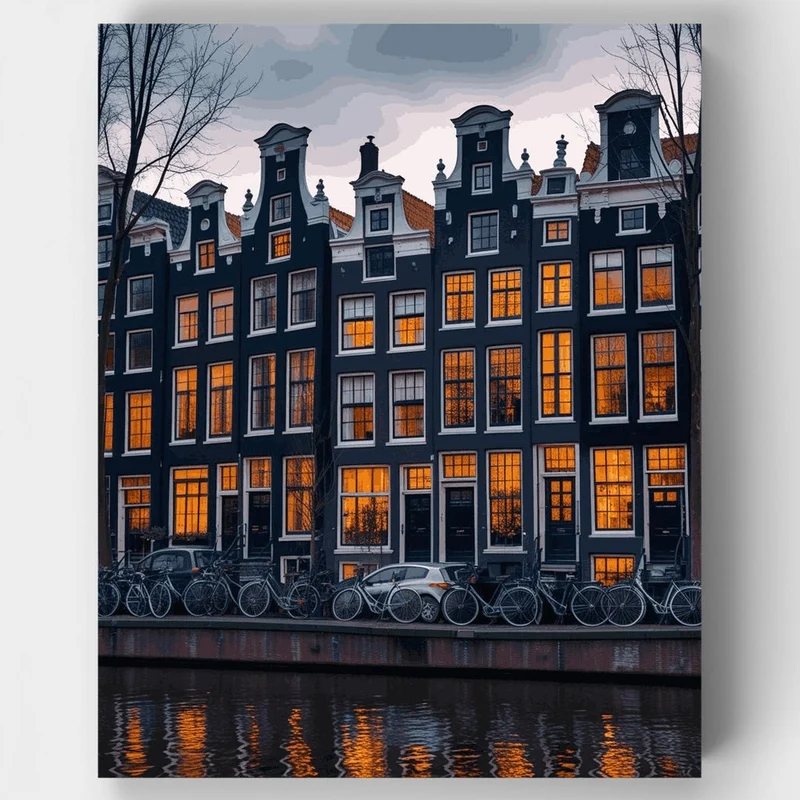 Amsterdam Canal Houses at Dusk - Paint by Numbers Kit
