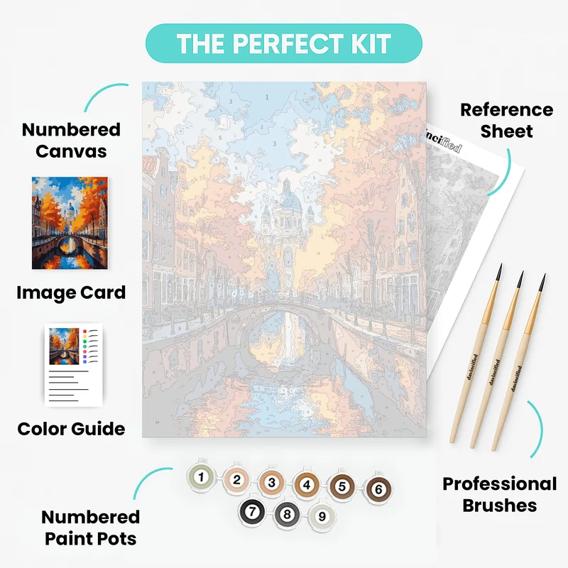 Amsterdam Autumn Canal Bridge - Paint by Numbers Kit