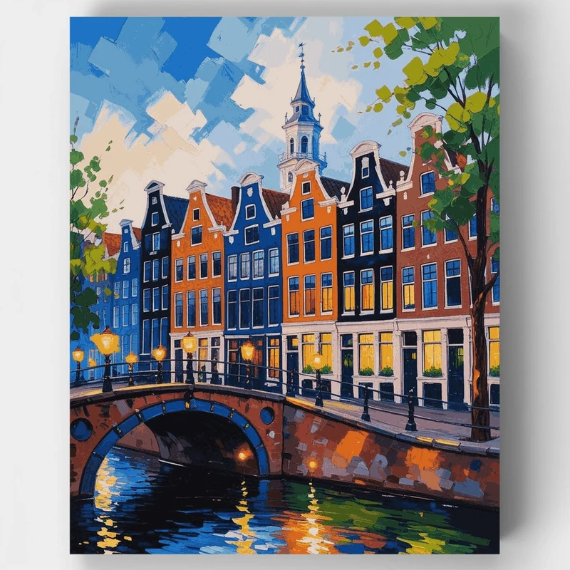Amsterdam Canal Evening Glow - Paint by Numbers Kit