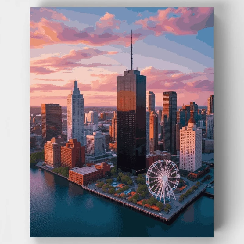 Chicago Aerial Waterfront Sunset - Paint by Numbers Kit