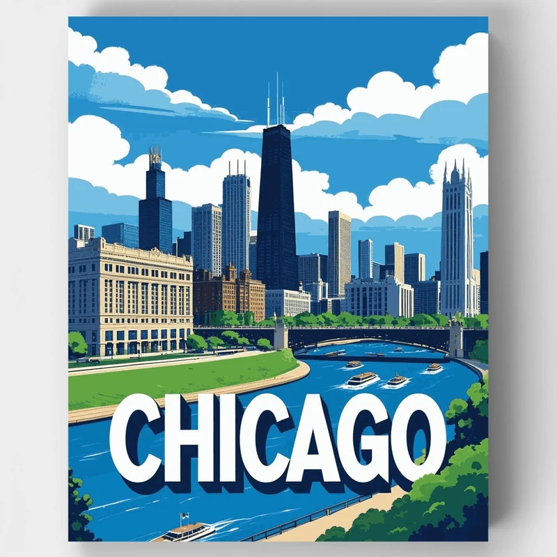 Chicago Skyline Travel Poster - Paint by Numbers Kit