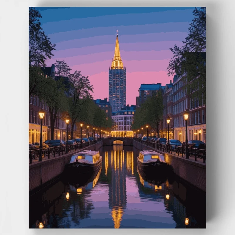 Amsterdam Canal at Twilight - Paint by Numbers Kit