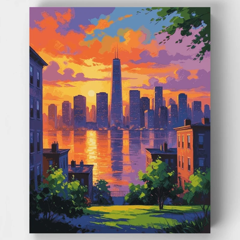 New York City Sunset Skyline - Paint by Numbers Kit