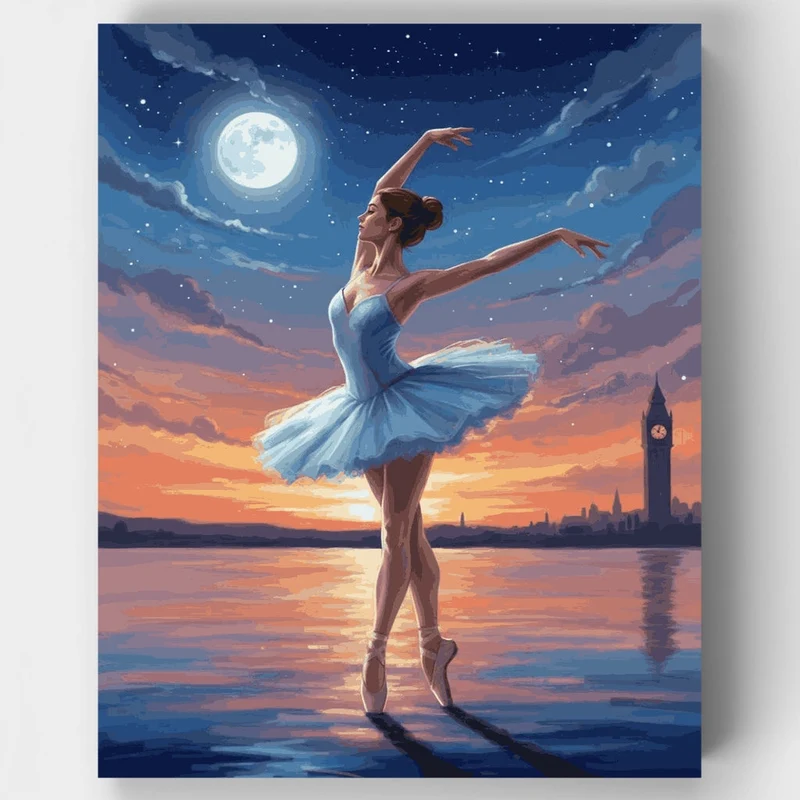 Ballerina Dancing Under the London Moon - Paint by Numbers Kit