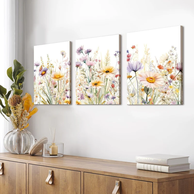 Gerahmte Wildblumen Wandkunst 3er Set | Aquarell Blumenbild