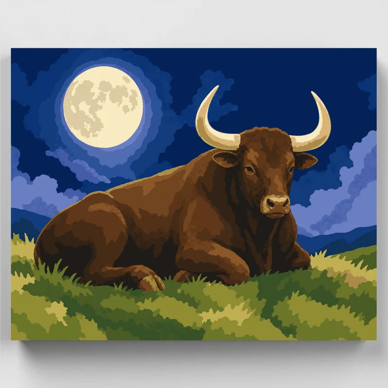 Bull Under Moonlight - Paint by Numbers Kit