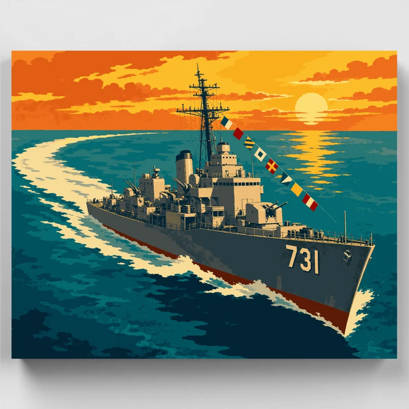 Destroyer at Sunset - Paint by Numbers Kit