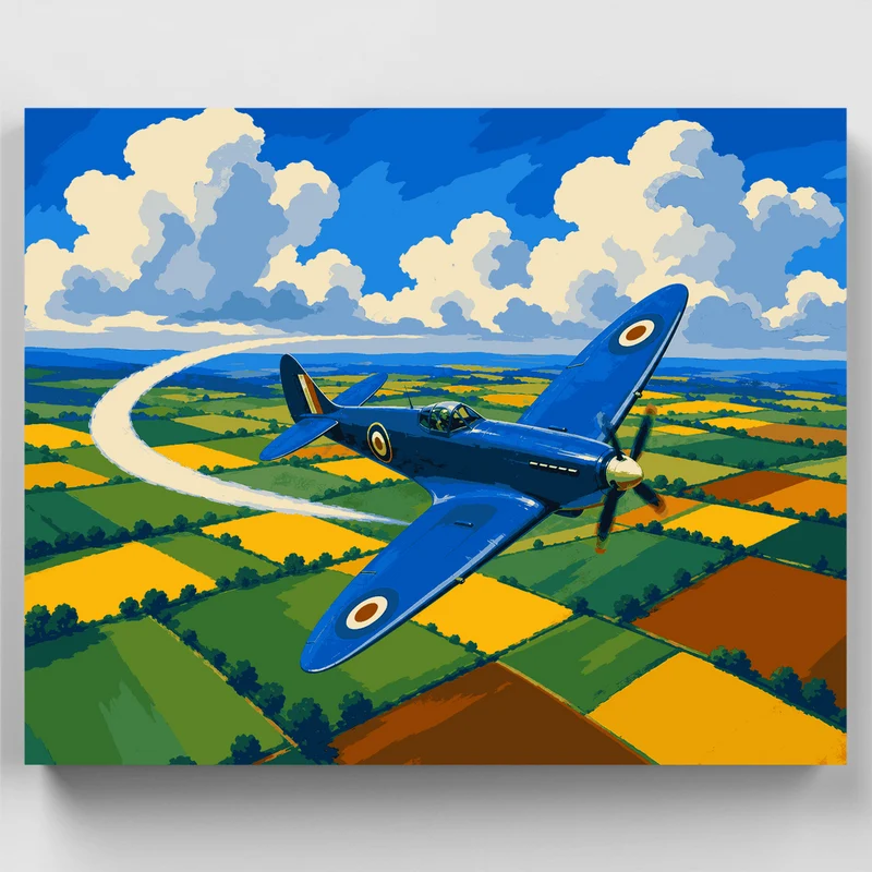 Spitfire Over Fields - Paint by Numbers Kit