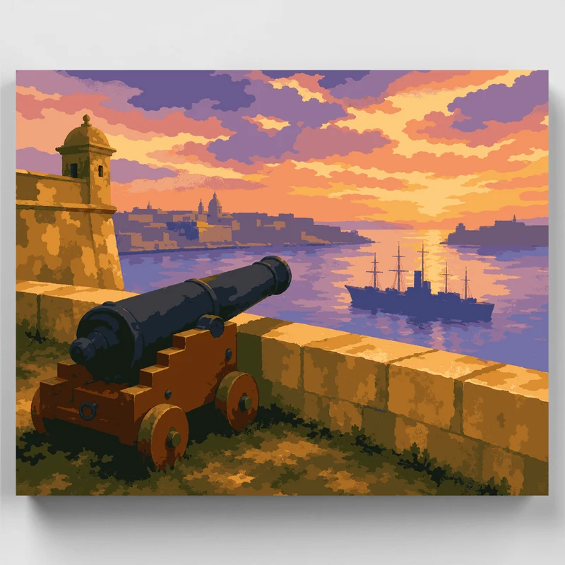 Harbor Cannon at Sunset - Paint by Numbers Kit