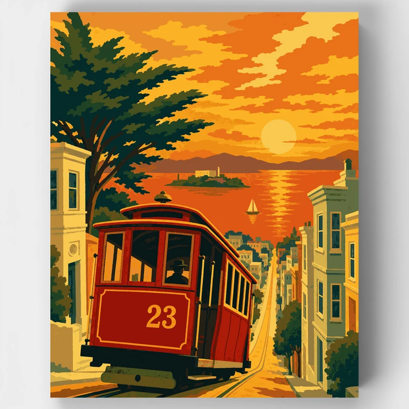 Cable Car at Sunset - Paint by Numbers Kit