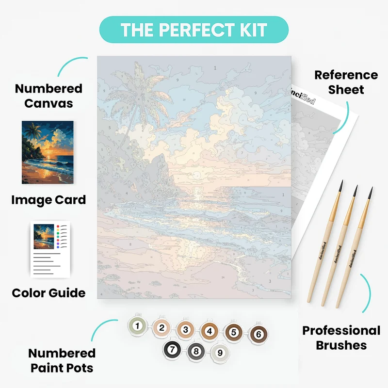 Hawaii Tropical Beach at Golden Sunset - Paint by Numbers Kit