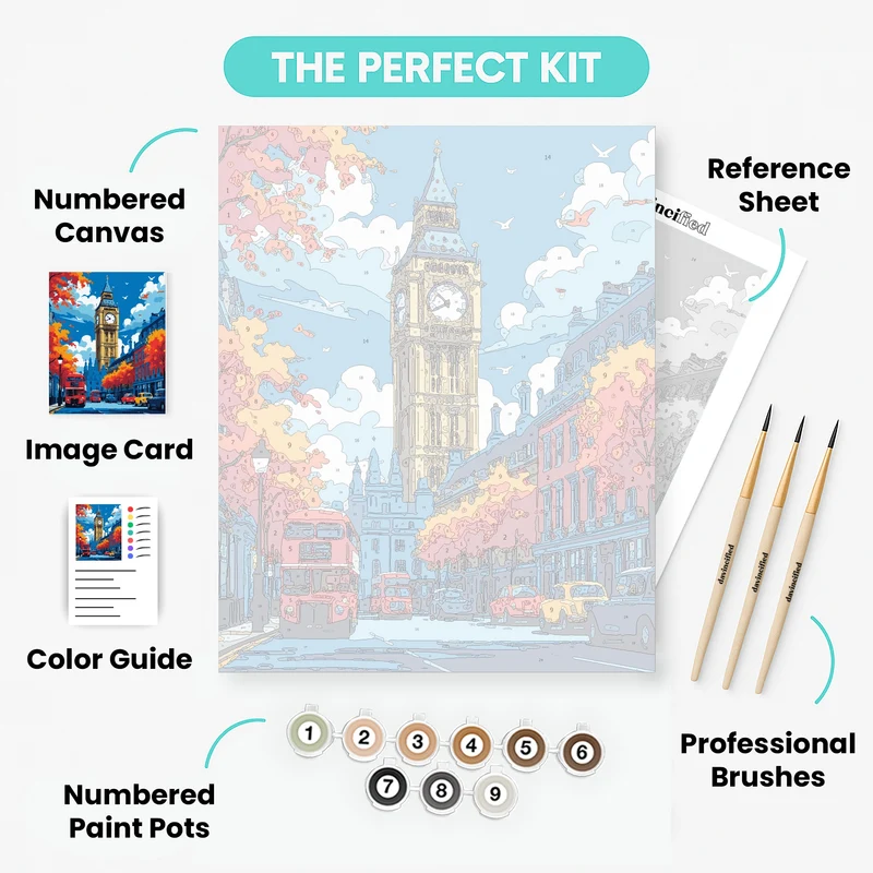 London Big Ben Autumn Street - Paint by Numbers Kit