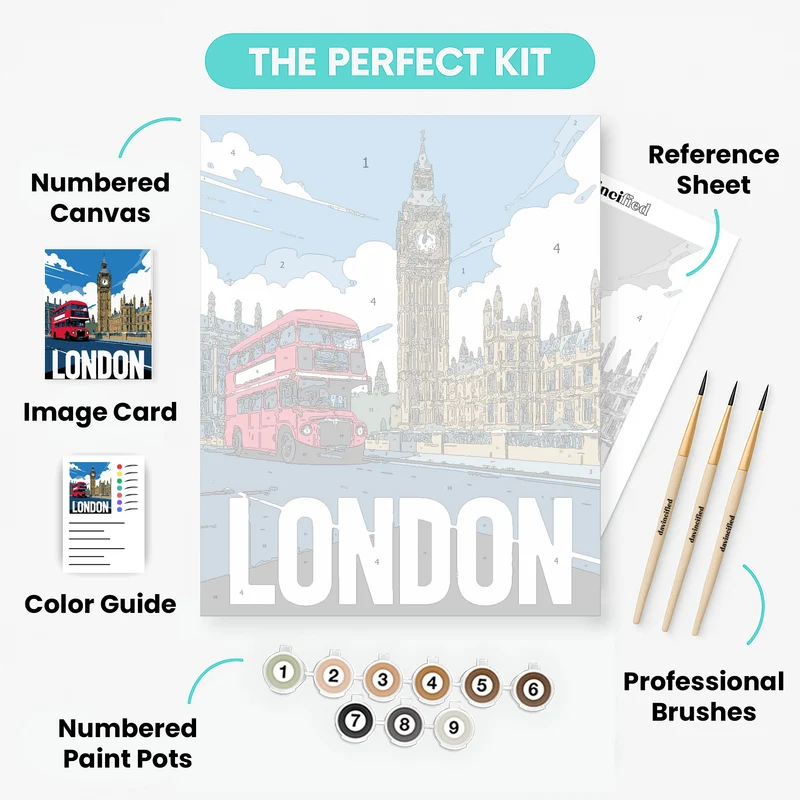 London Big Ben & Red Double-Decker Bus - Paint by Numbers Kit