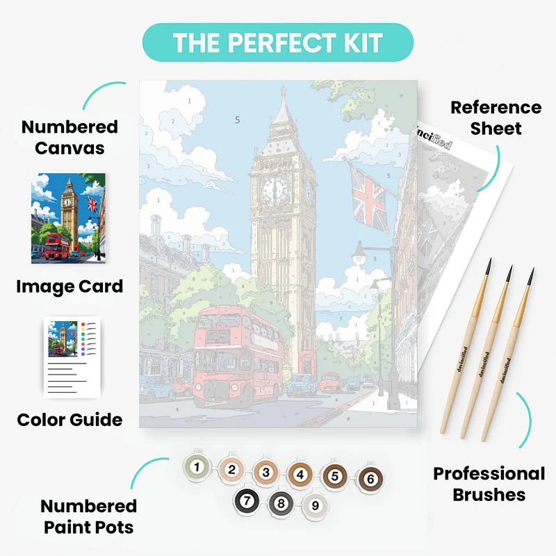 London Big Ben Street Scene - Paint by Numbers Kit