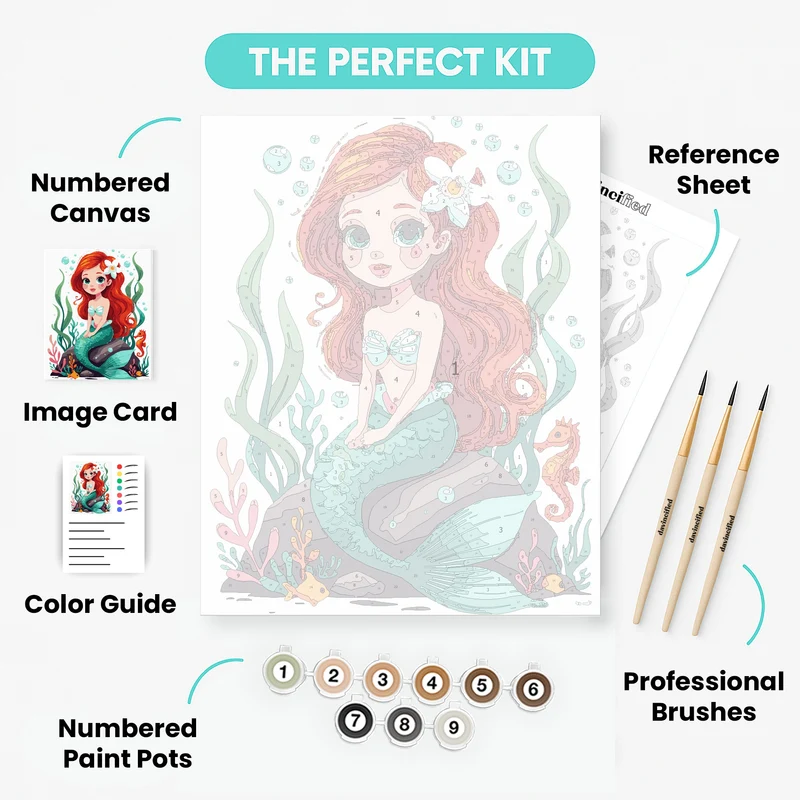 Little Mermaid with Seahorse Underwater Scene - Paint by Numbers Kit