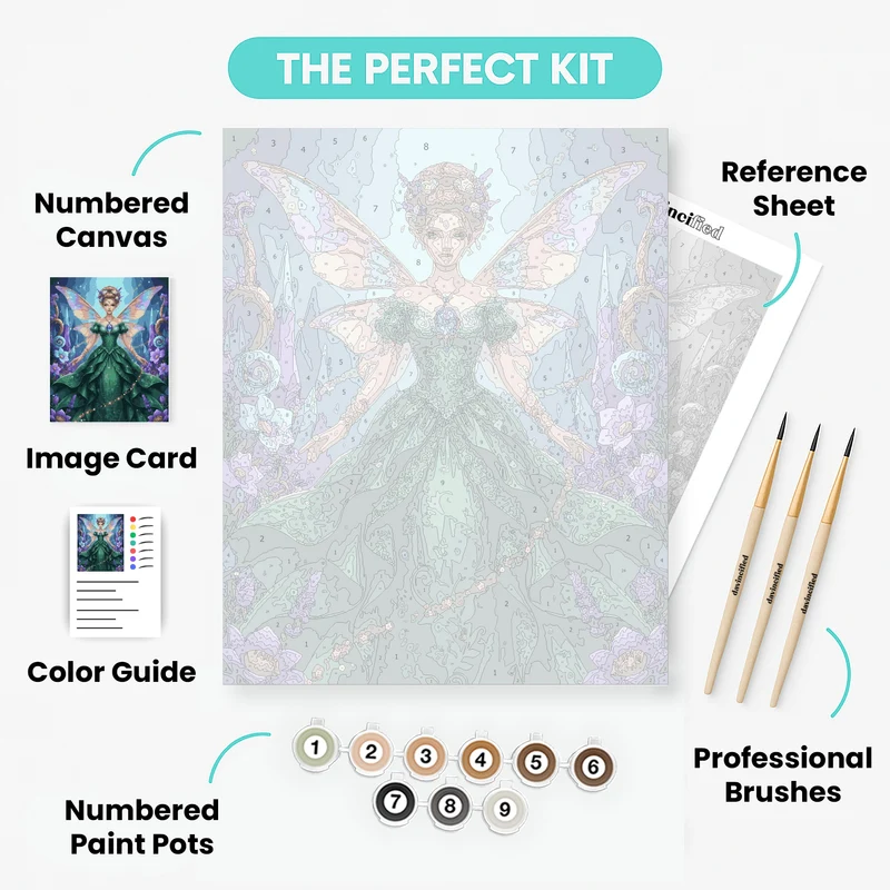 Enchanted Fairy Queen in Emerald Gown - Paint by Numbers Kit
