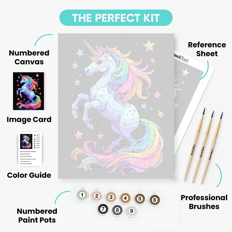 Rainbow Unicorn Rearing in Starry Night Sky - Paint by Numbers Kit