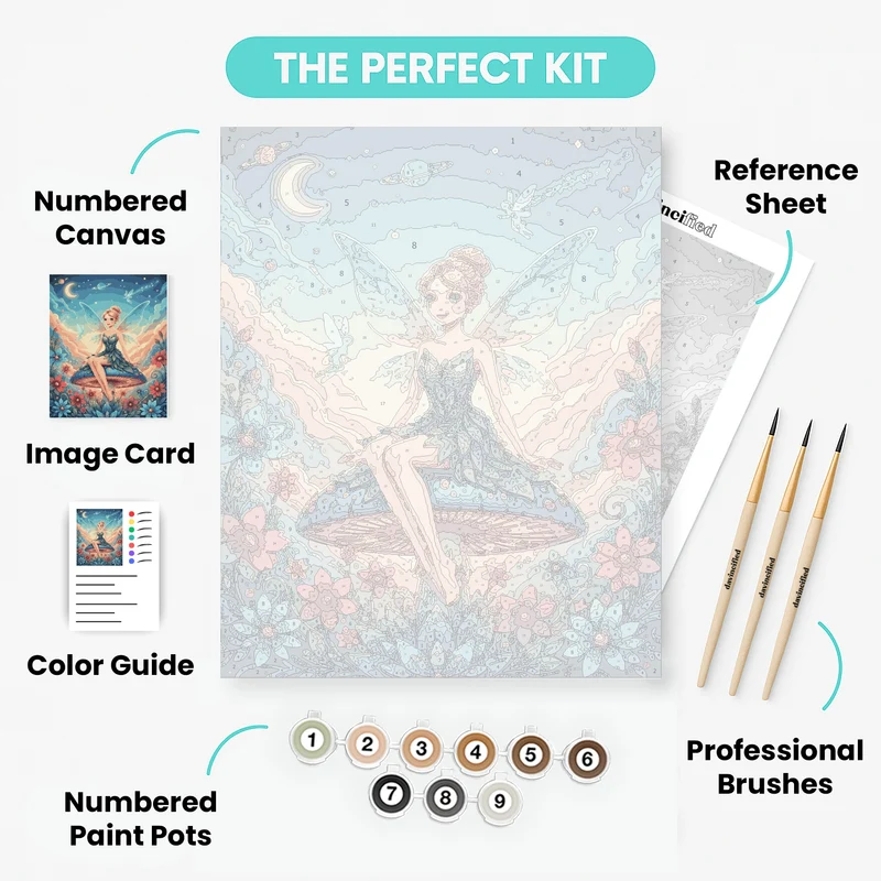 Fairy on Mushroom in Enchanted Sky - Paint by Numbers Kit