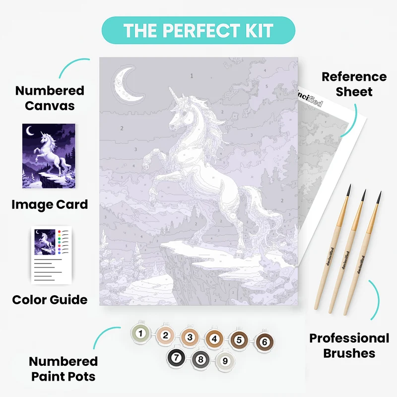 Moonlit Unicorn on Snowy Cliff - Paint by Numbers Kit