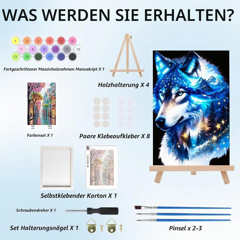 Malen nach Zahlen Wolf mit Rahmen für Erwachsene Anfänger