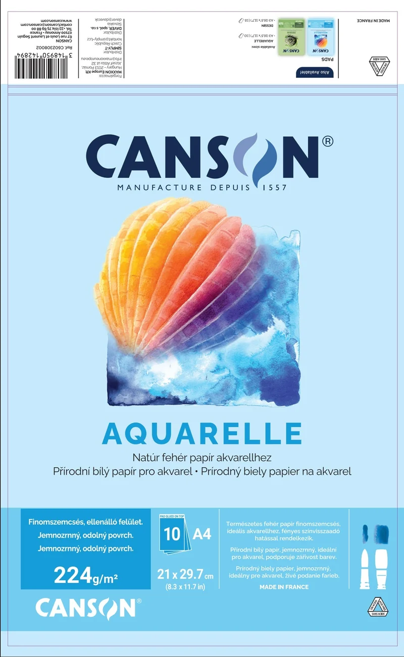 Canson akvarelový blok CP 224 g/m² 10 listov A4 lepený