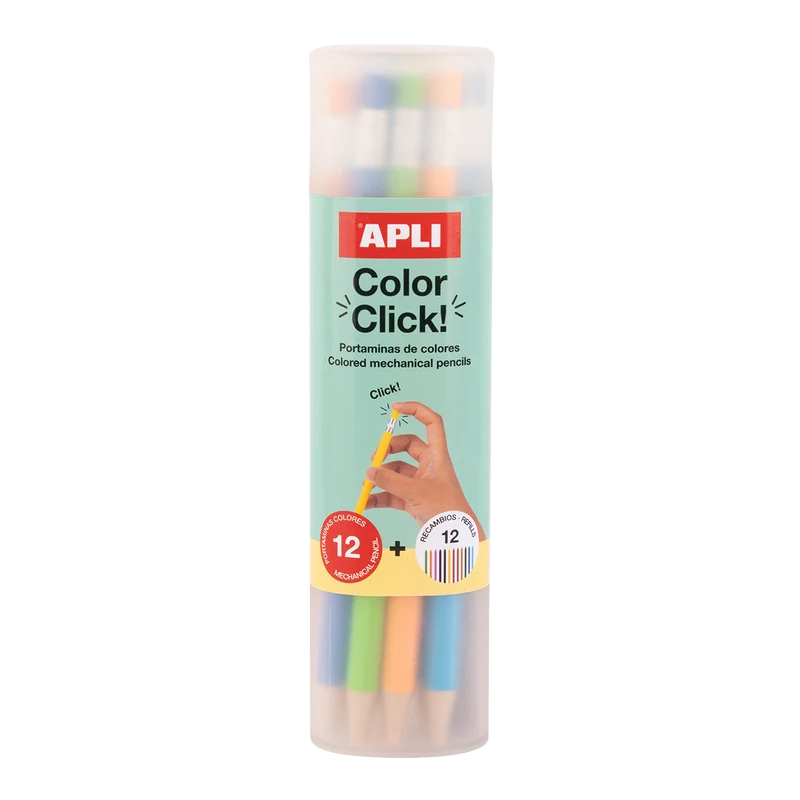 Stláčacie pastelky APLI Color Click, 12 ks s náhradnými tuhami a strúhadlom