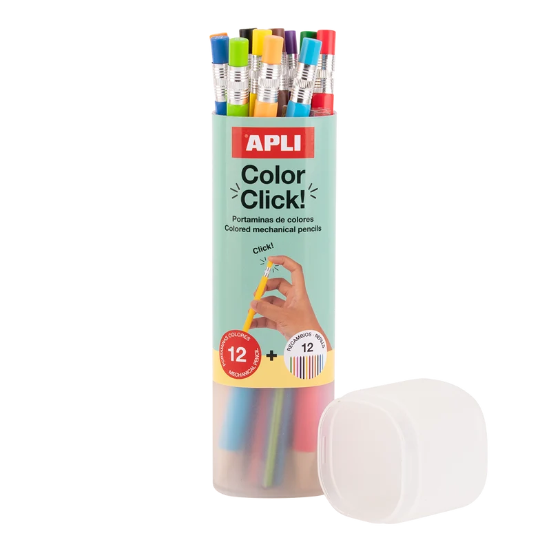 Stláčacie pastelky APLI Color Click, 12 ks s náhradnými tuhami a strúhadlom
