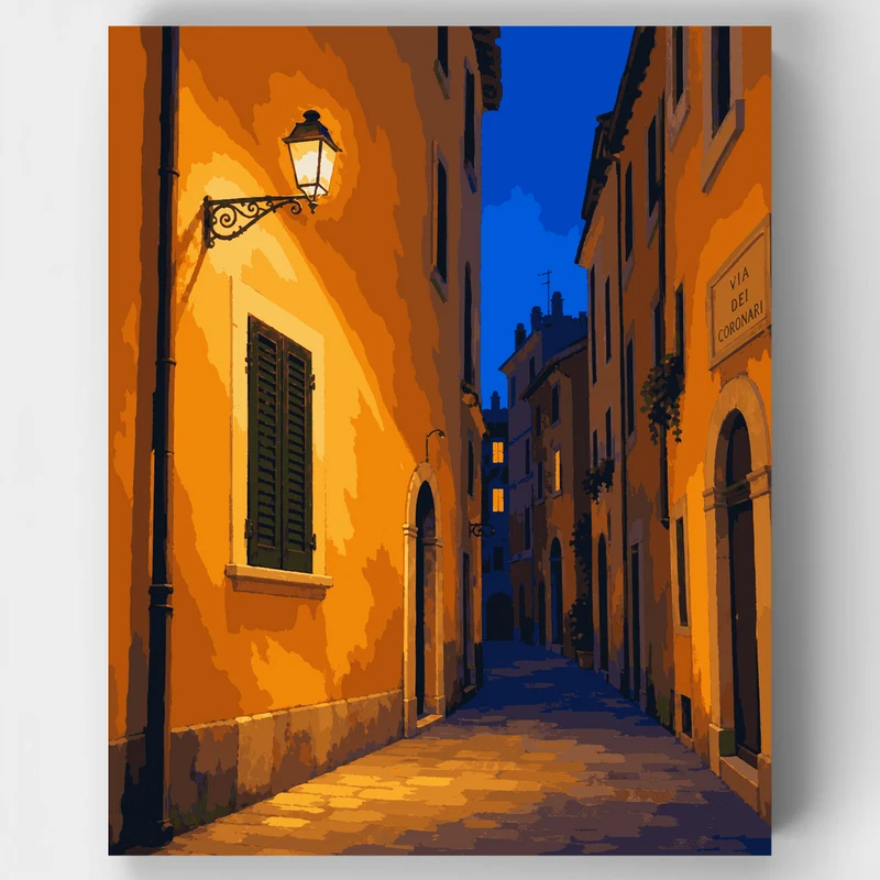 Cobblestone Alley at Dusk - Paint by Numbers Kit
