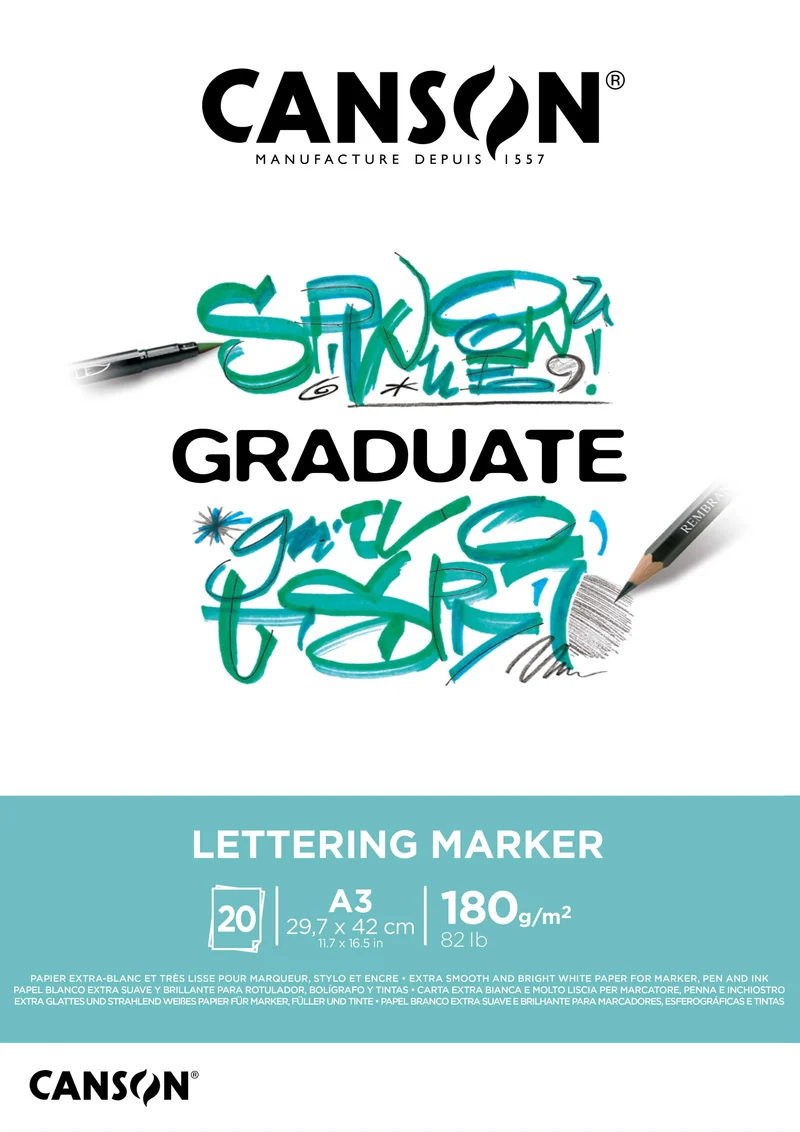 Canson Graduate Lettering Marker blok 180 g/m² - 20 listov, A3 lepený