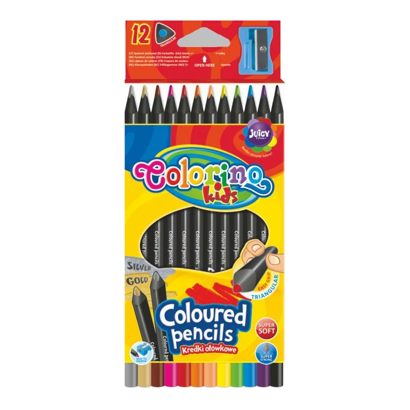Colorino trojhranné pastelky z čierneho dreva so strúhadlom - 12 farieb