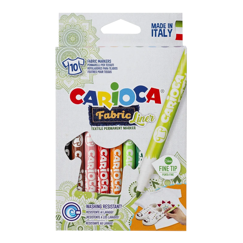 Textilné fixky Carioca, tenký hrot, 10 ks, mix farieb