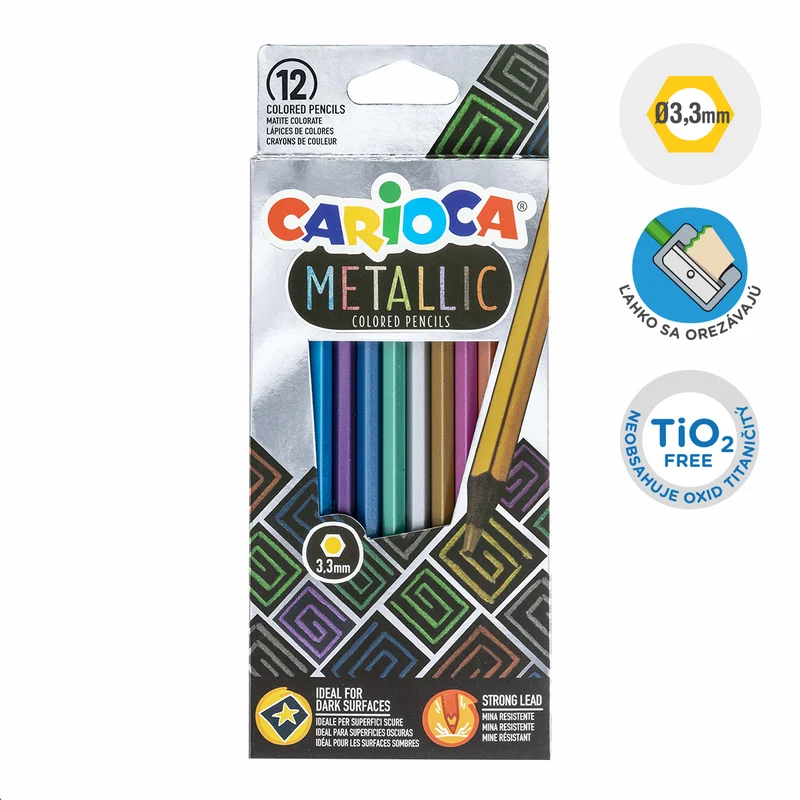 Carioca šesťhranné pastelky Metallic, 12 ks