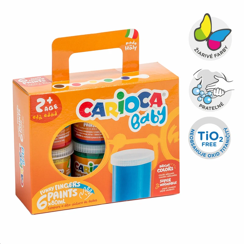 Carioca prstové farby Baby 2+, papierový kufrík, 6 × 80 ml