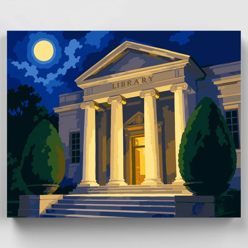 Moonlit Library Steps - Paint by Numbers Kit