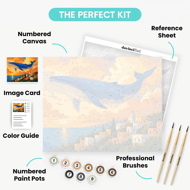 Whale Over Village - Paint by Numbers Kit