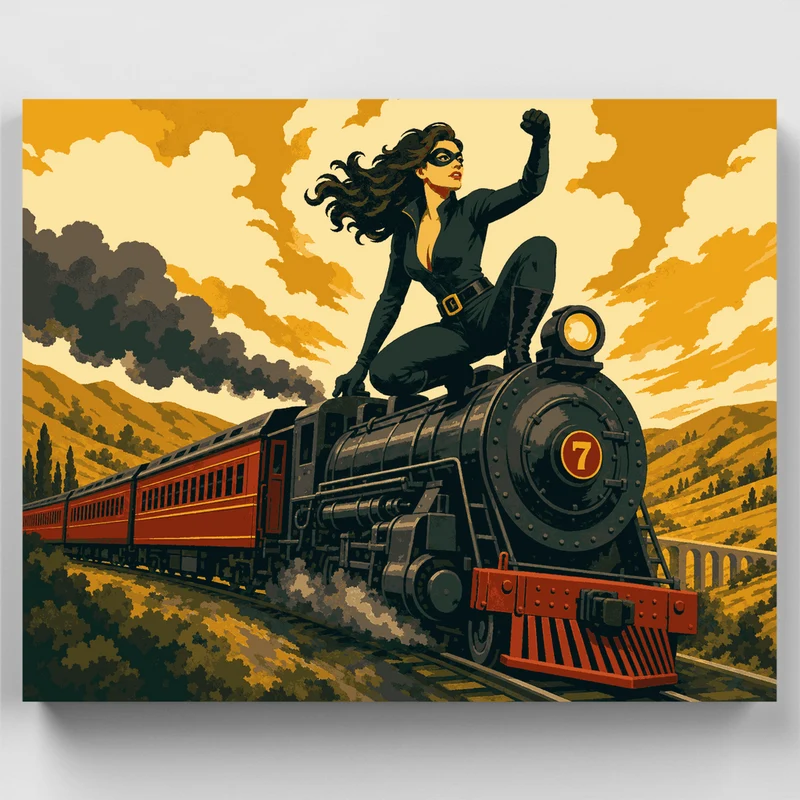 Masked Heroine on Train - Paint by Numbers Kit