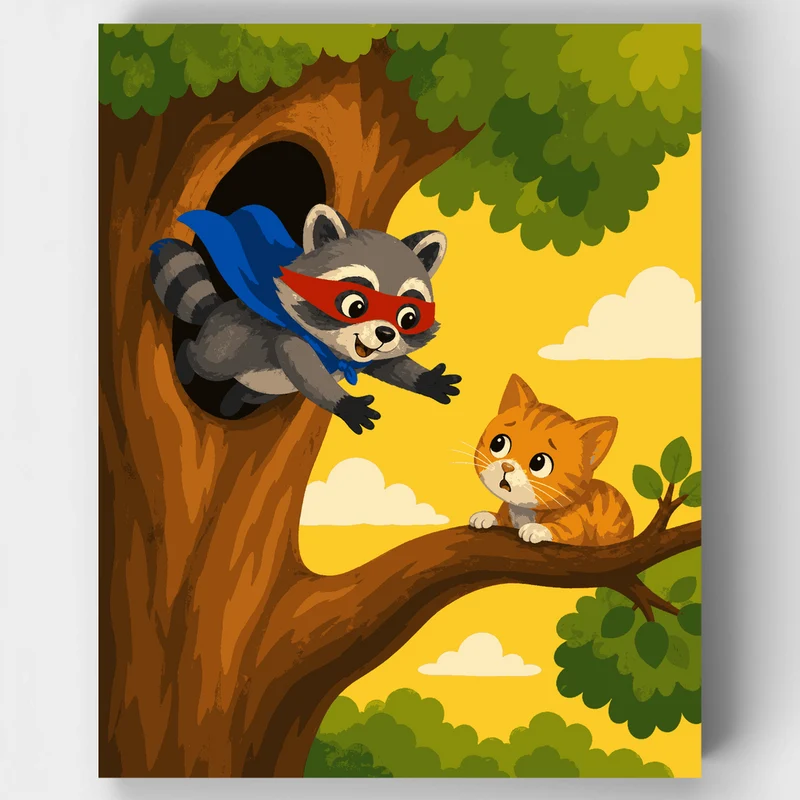 Raccoon Hero Rescue - Paint by Numbers Kit