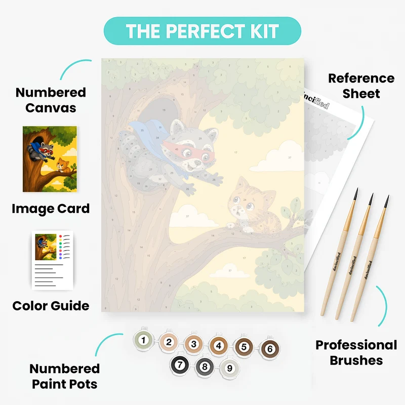 Raccoon Hero Rescue - Paint by Numbers Kit